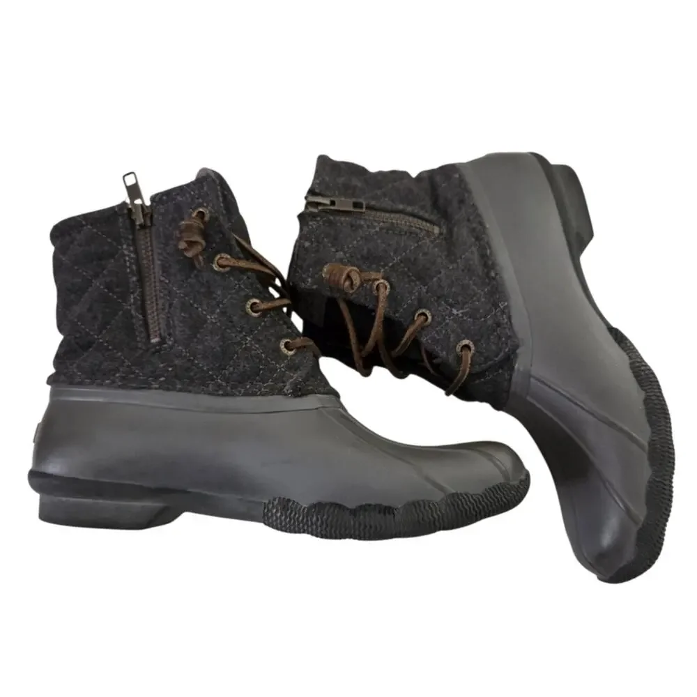 Sperry | Quilted Wool Leather Laces Saltwater Duck Boots Topsider Zipper Gray